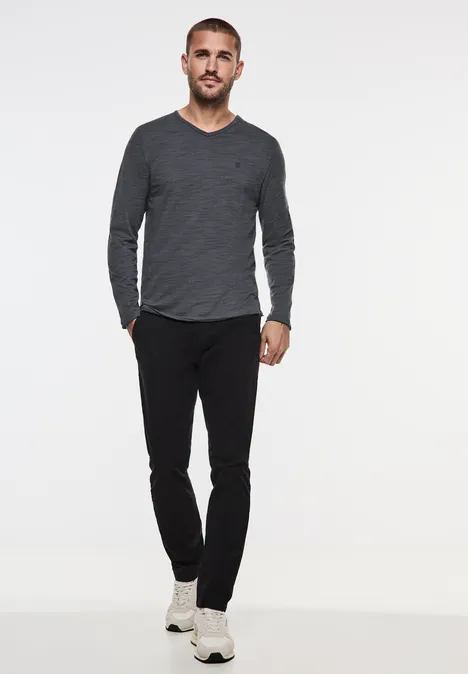 Manchon long mélangé col en V heavy grey