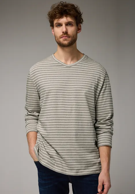 T-shirt rayé à manches longues granite beige