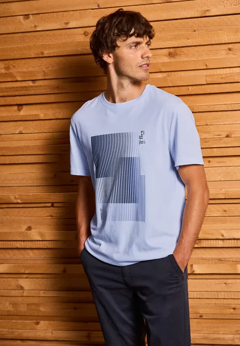 T-Shirt mit Streifen-Print soft blue