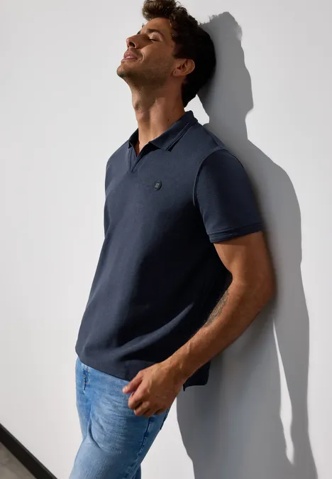 Poloshirt met open kraag bold blue