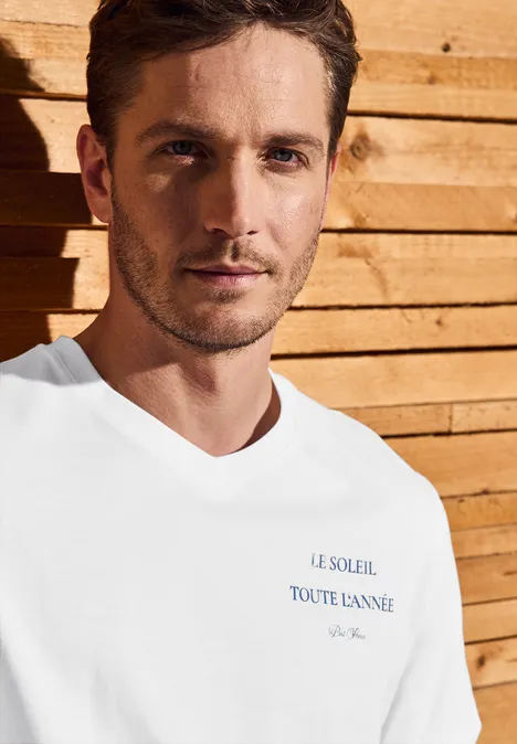 T-shirt à col en V bright white