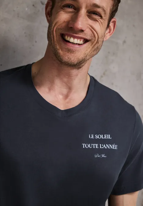 T-shirt à col en V dark ink blue