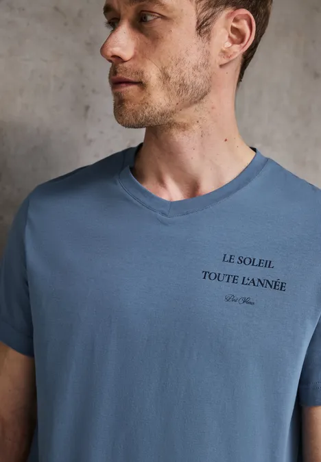 T-shirt à col en V ocean blue