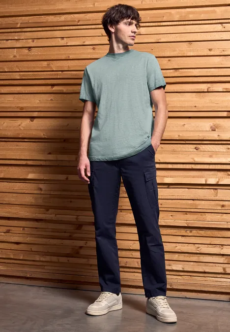 Slub T-Shirt in Washed-Optik teal green