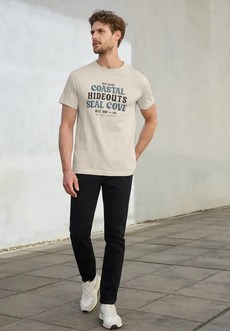 T-shirt en coton avec wording basic beige