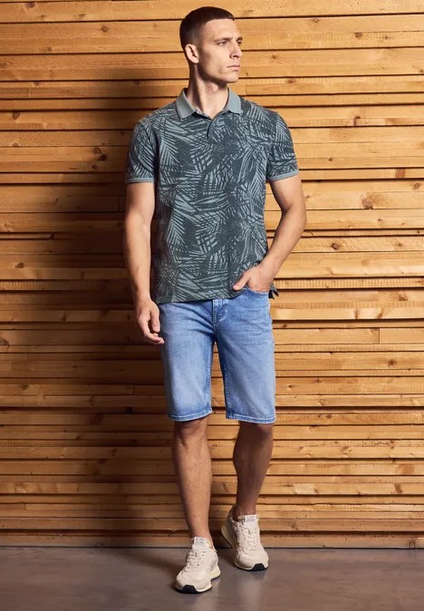 Polo piqué à motifs dusty blue