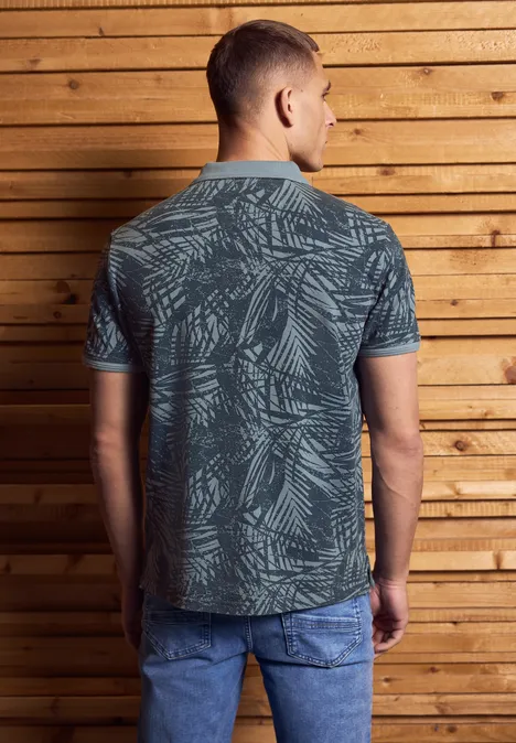 Polo piqué à motifs dusty blue
