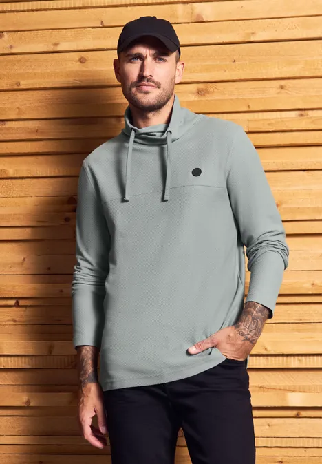 Shirt met structuur en trechtervormige hals silver green