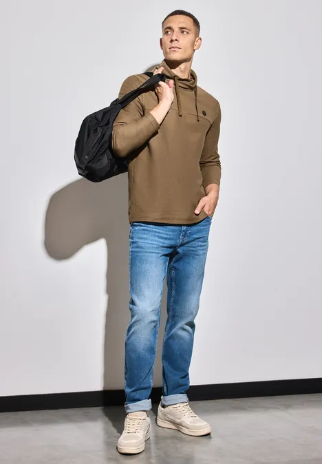 Funnelneck Strukturshirt ash brown