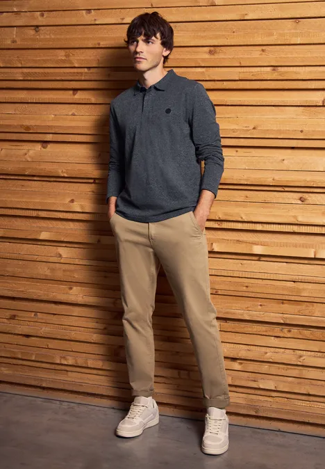 Two Tone Langarm Poloshirt night blue
