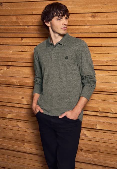 Two Tone Langarm Poloshirt vintage green
