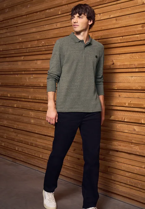 Two Tone Langarm Poloshirt vintage green