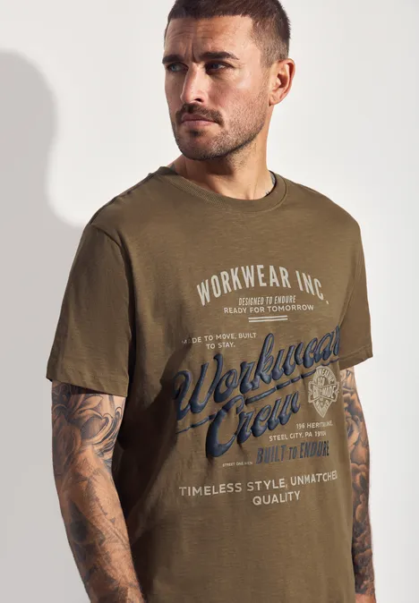 Slub T-Shirt mit Wording ash brown