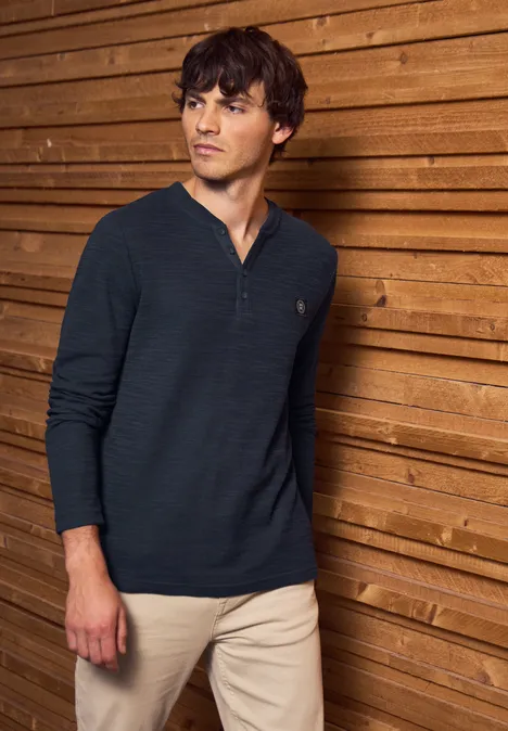 Zacht slub henley shirt night blue
