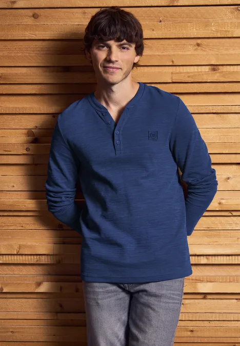 Zacht slub henley shirt azure blue