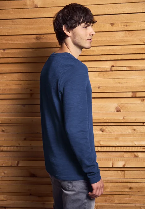 Softes Slub Henleyshirt azure blue