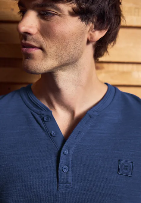 Softes Slub Henleyshirt azure blue