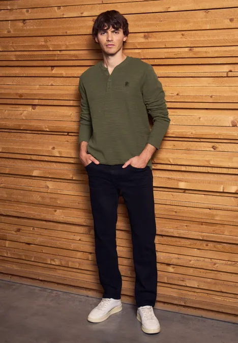 Softes Slub Henleyshirt vintage green