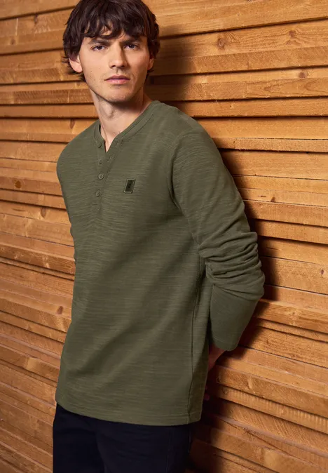 Softes Slub Henleyshirt vintage green