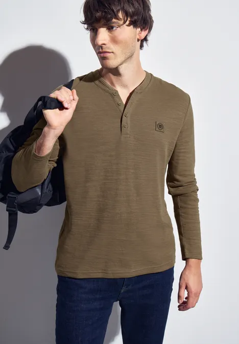 Zacht slub henley shirt ash brown