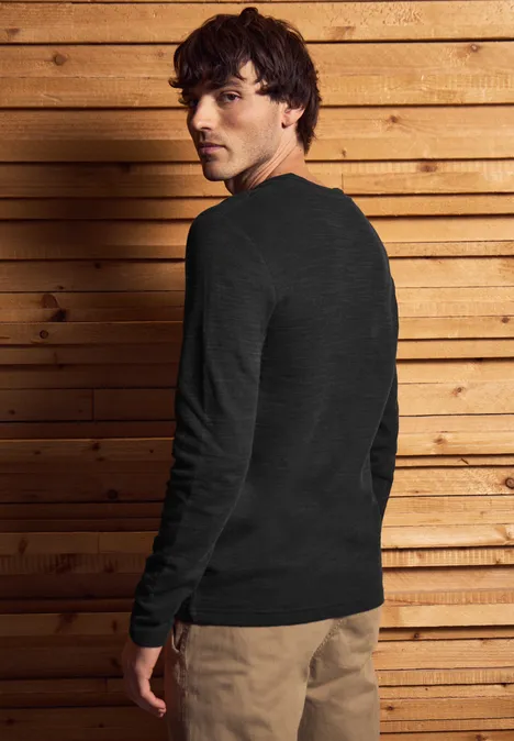 Softes Slub Henleyshirt basic black