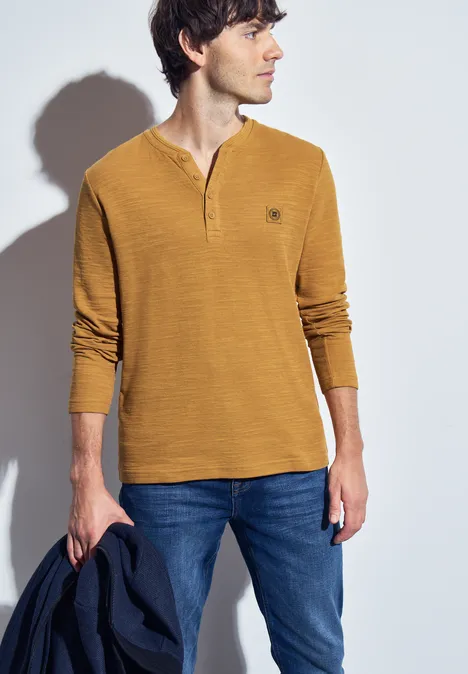 Softes Slub Henleyshirt golden yellow