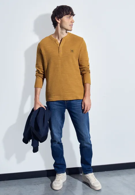 Softes Slub Henleyshirt golden yellow