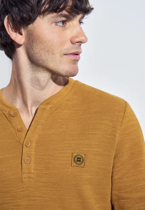 Softes Slub Henleyshirt golden yellow