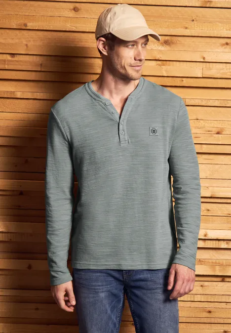 Zacht slub henley shirt silver green