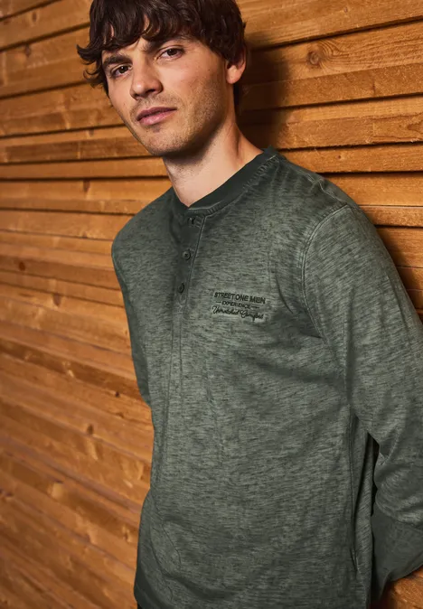 Henley Langarmshirt dark olive green