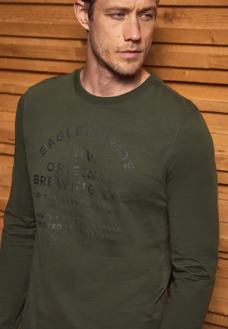 Softes Wording Langarmshirt dark olive green