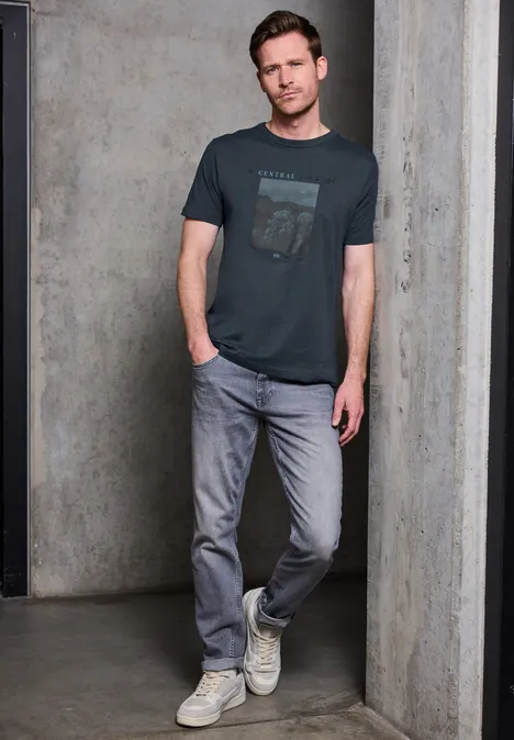 Slub T-Shirt mit Fotoprint nocturnal blue