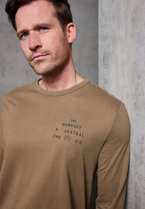 Softes Wording Langarmshirt barista brown