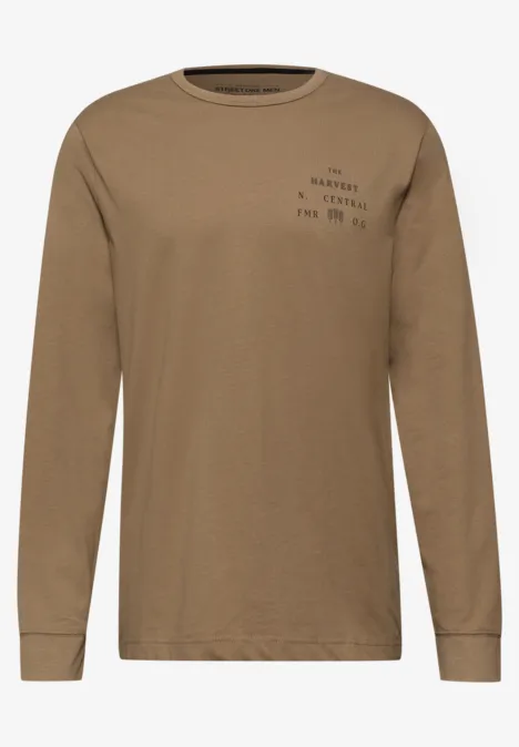 Softes Wording Langarmshirt barista brown