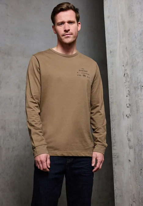 Softes Wording Langarmshirt barista brown