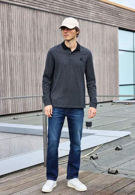 Langarm Struktur Poloshirt nocturnal blue