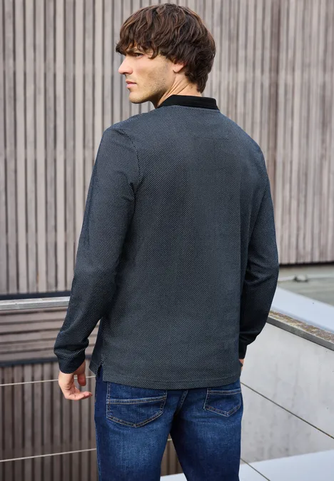 Langarm Struktur Poloshirt nocturnal blue