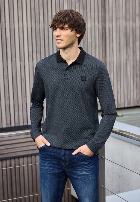 Langarm Struktur Poloshirt nocturnal blue