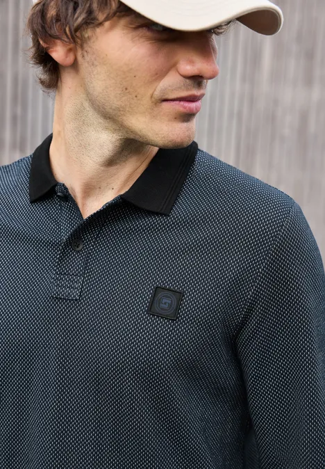 Langarm Struktur Poloshirt nocturnal blue