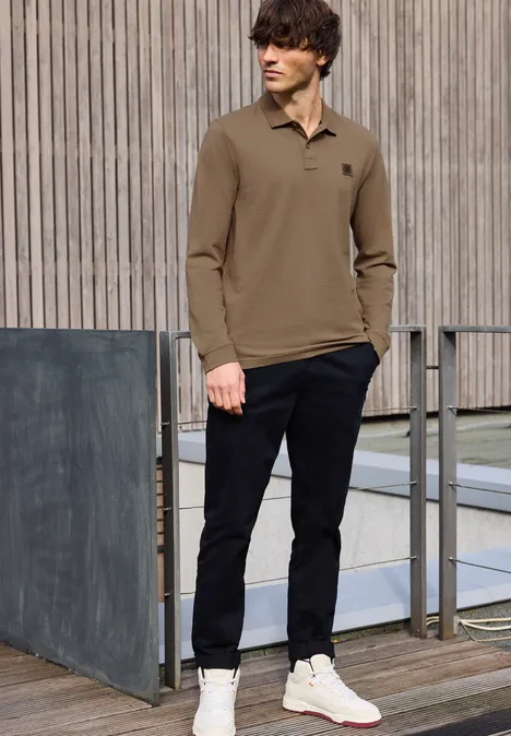 Langarm Struktur Poloshirt barista brown