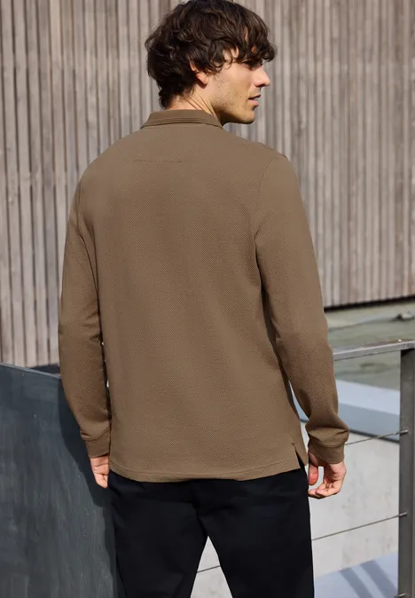 Langarm Struktur Poloshirt barista brown