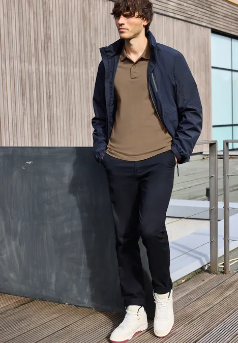 Langarm Struktur Poloshirt barista brown