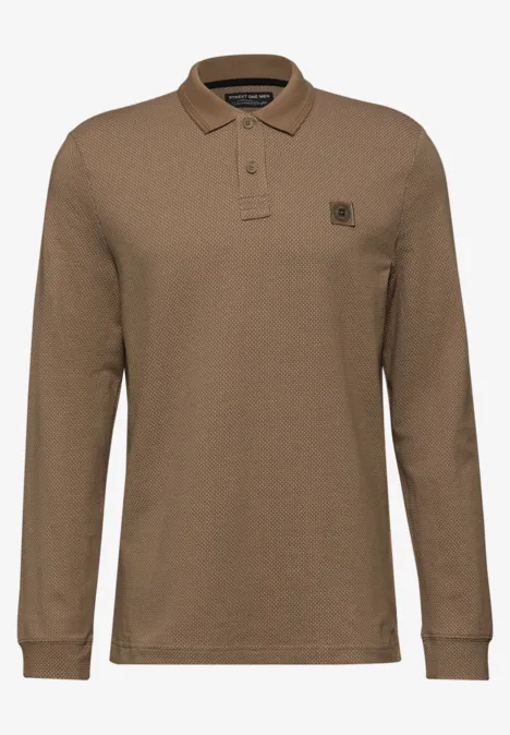 Langarm Struktur Poloshirt barista brown