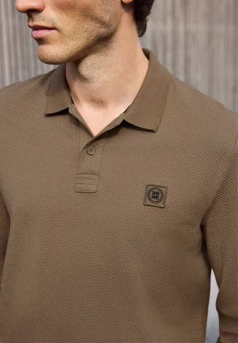 Langarm Struktur Poloshirt barista brown