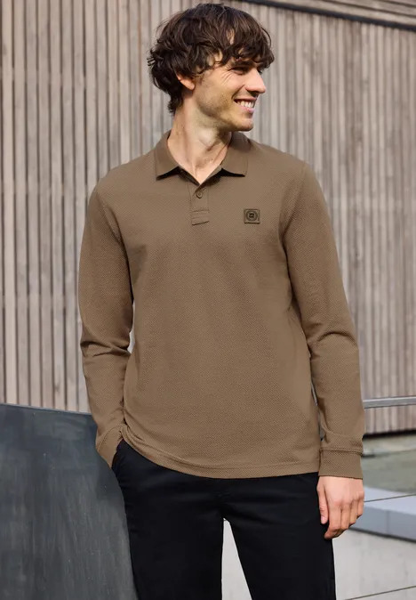 Langarm Struktur Poloshirt barista brown
