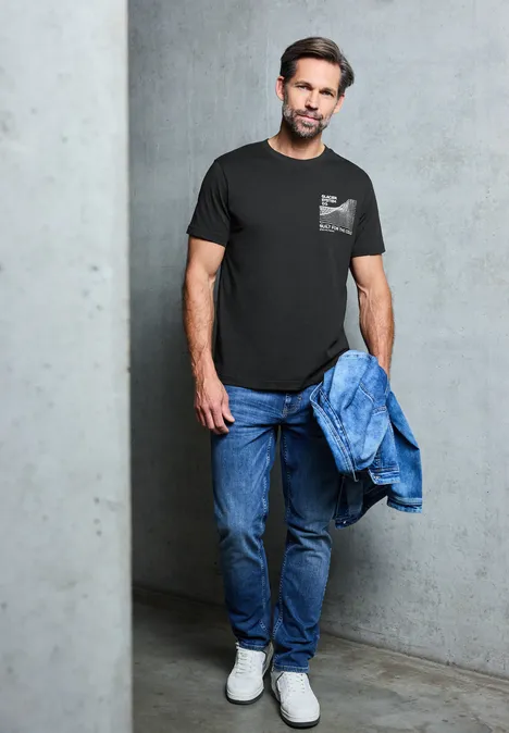 Basic Shirt met borstprint Black