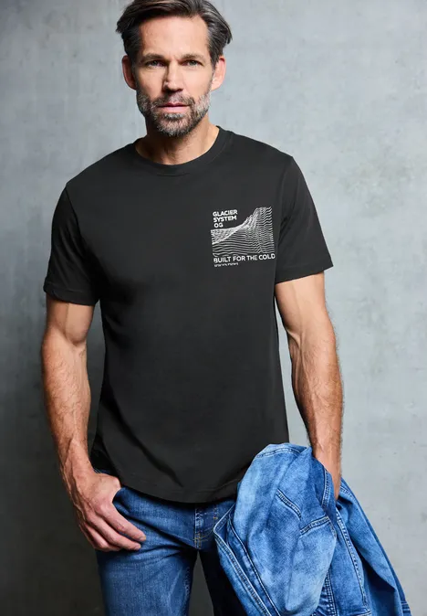 Basic Shirt met borstprint Black