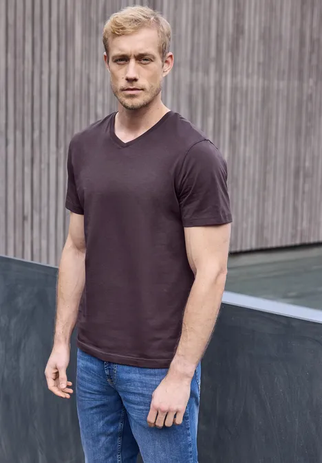 Basic V-hals Shirt bordeaux red