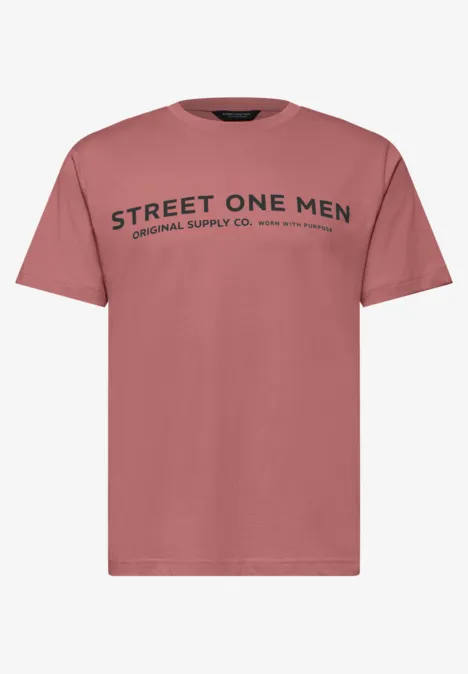 Rosafarbenes Herren-T-Shirt mit kurzem Arm und schwarzem 'Street One Men'-Logo