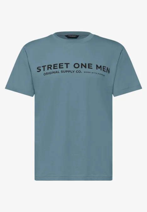 Türkisfarbenes Herren-T-Shirt mit rundem Ausschnitt und schwarzem Schriftzug 'STREET ONE MEN'.